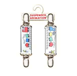 Mitten clips with toy trains design