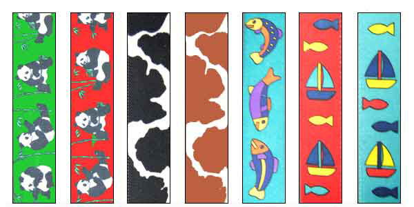 Child suspenders with panda, tropical fish and sail boat designs. Genuine leather Y back, strong clips and adjustable elastic.